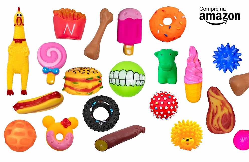 Brinquedos Sonoros para cães na Amazon.