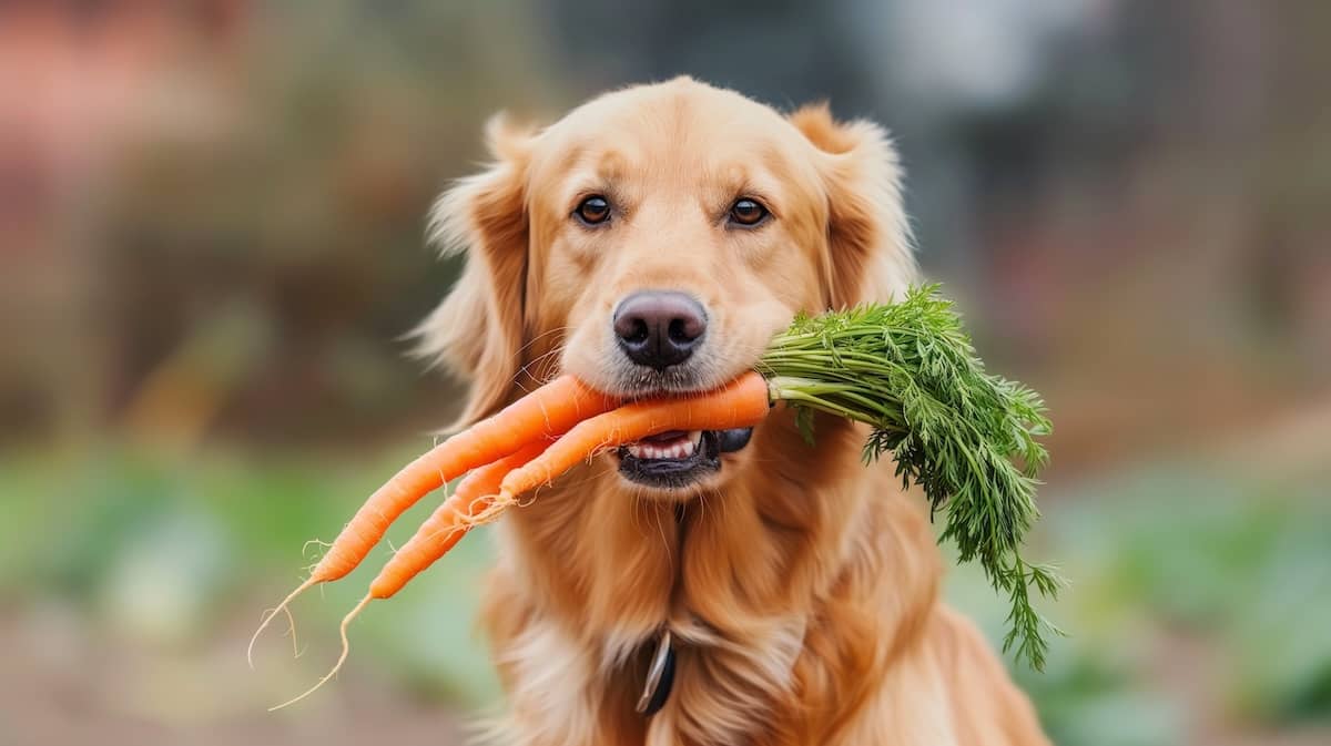 Doguinho com cenouras. Foto: Getty Images.